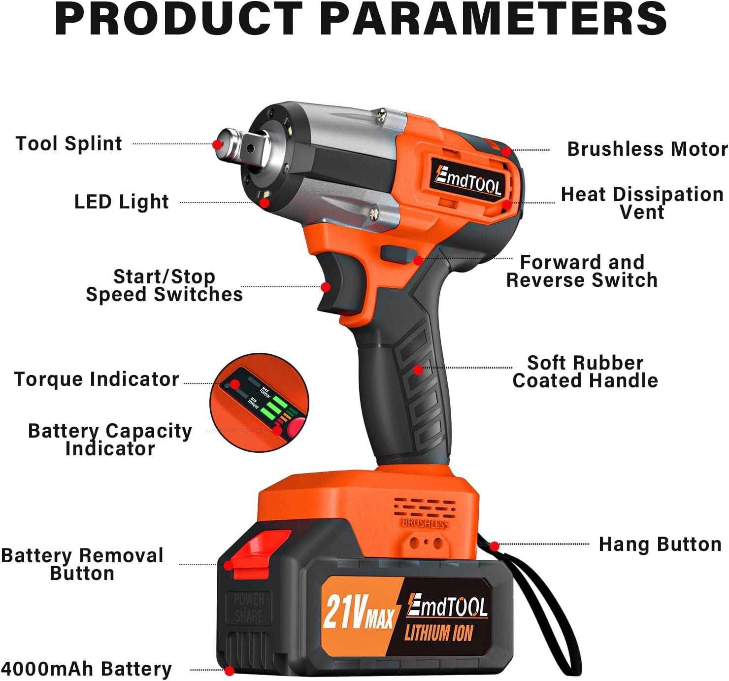 21V Cordless Impact Wrench 1/2"