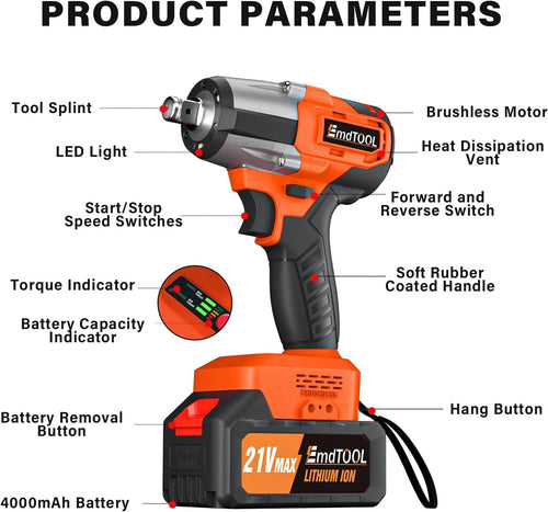 21V Cordless Impact Wrench 1/2"